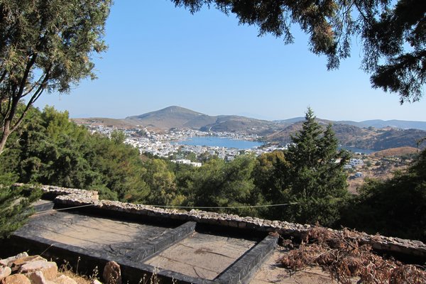 view of Skala from the the Cave of the Apocalypse