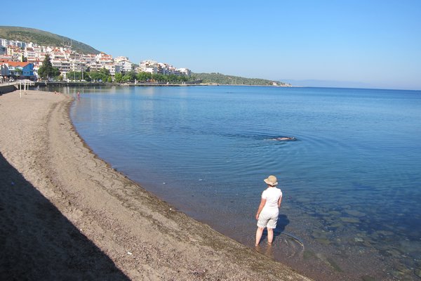 Toni takes a dip in the Aegean
