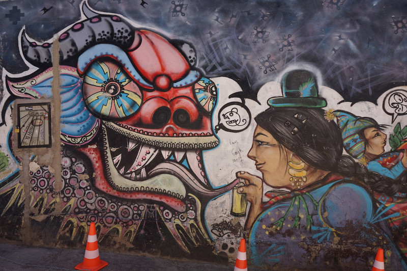 Indigenous at street art La Paz