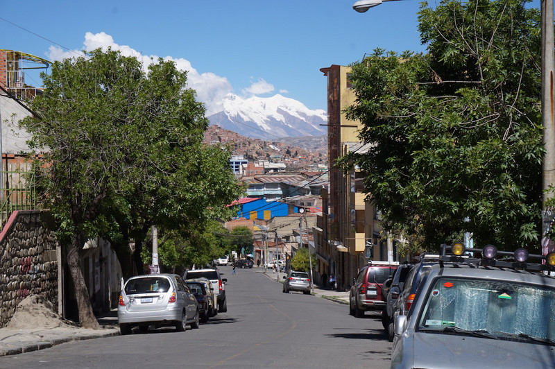 Snowy peaks are the La Paz backdrop