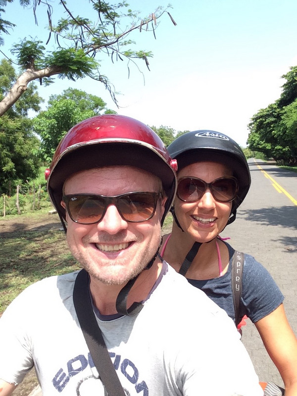 On our motorcycle going around the island