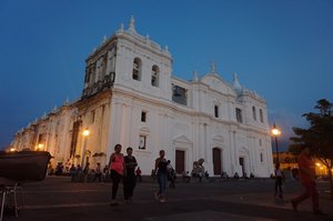 The cathedral at central plaza in the evening