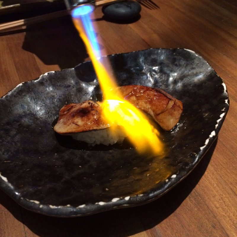 DIY grilling foie gras nigiri