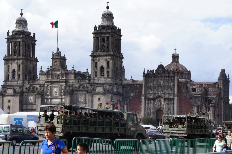 Mexico City Cathedral and troops