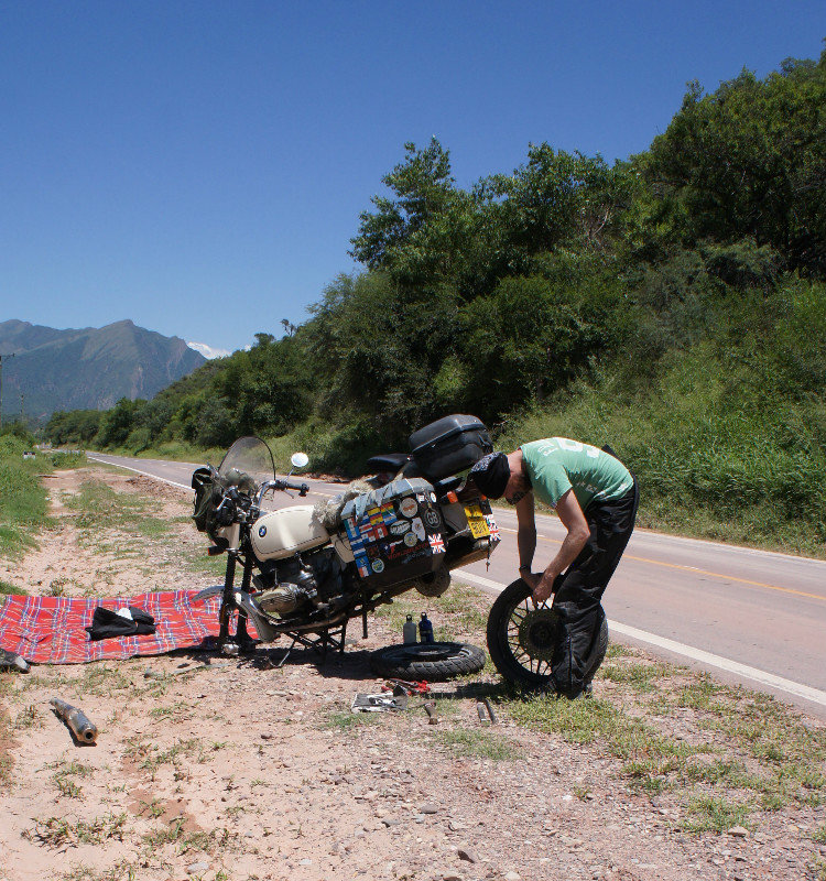 Fixing flat on road to Tafi del Valle