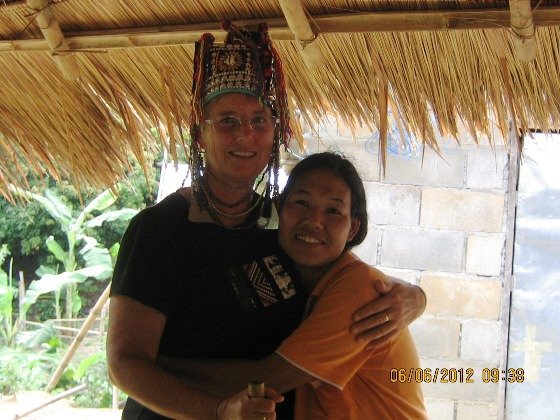 Lynnie and friend with traditional headdress