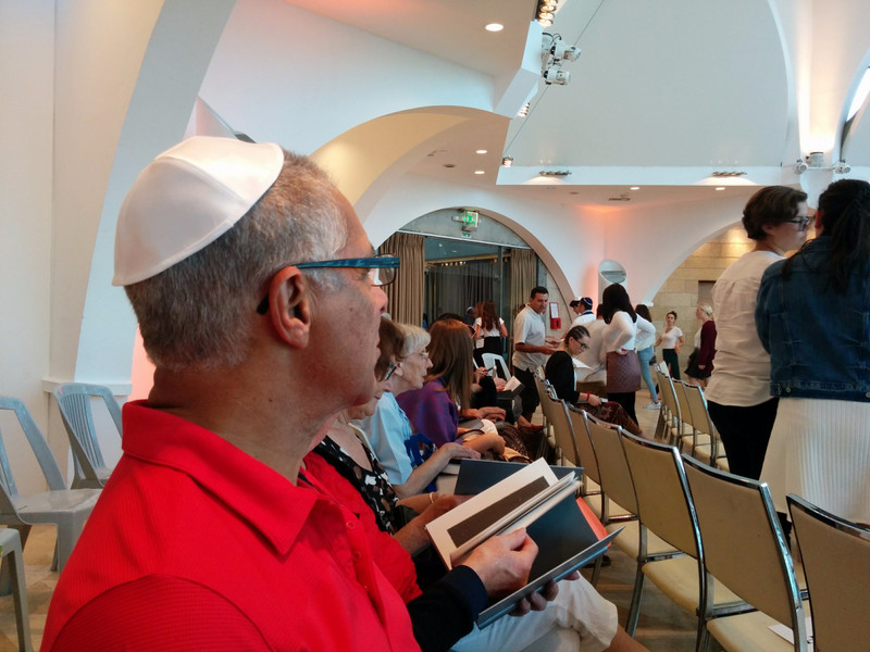 Respectfully wearing the Kippah at the synagogue.