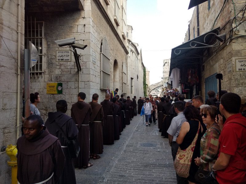 The procession that ends at the Church of the Holy Sepulchre.