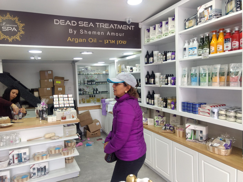 Gee shops in west Jerusalem for Dead Sea products.