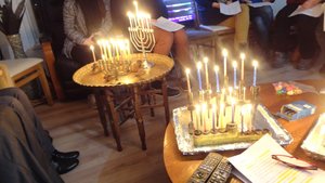 Candles during celebration of Hanukkah.