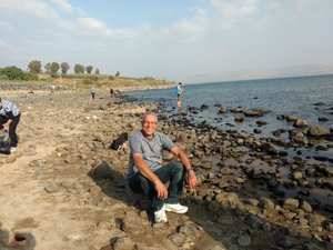 On the shore of the Sea of Galilee.