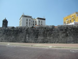 Centuries old wall in Cartagena.