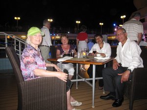 Sitting with some German passengers during an evening on deck.