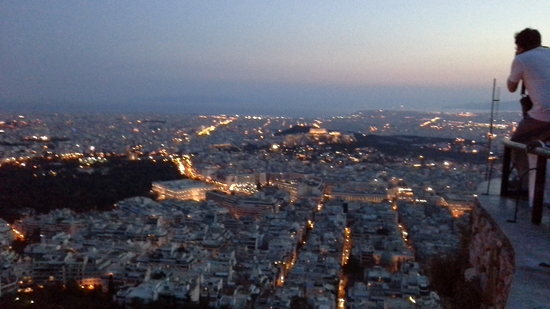 An evening view of the Acropolis from Lycabettus Hill