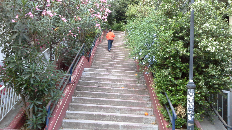 Final of series of several steps leading to the funicular at Lycabettus Hill.