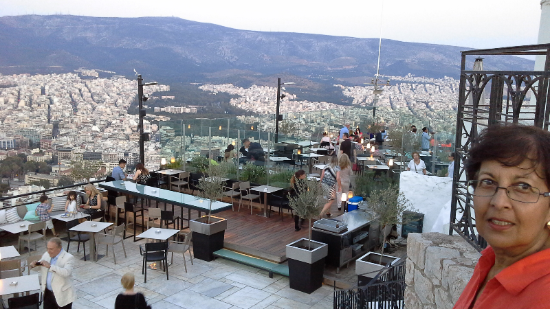 Part of large and elegant restaurant atop Lycabettus Hill.