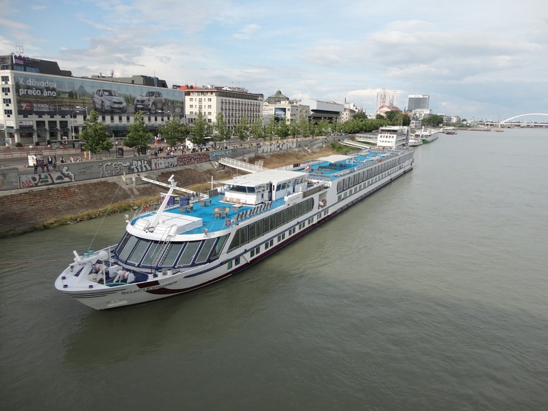 River cruise liner berthed.