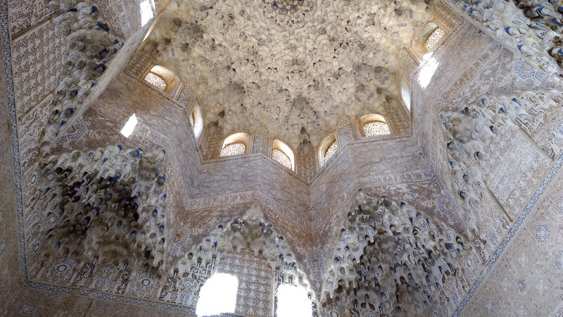 Intricate Moorish ceiling inside the Alhambra.
