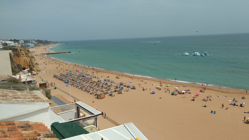 The beach at Albufeira  - town with this advantage is a lure for Europeans to the Algarve.