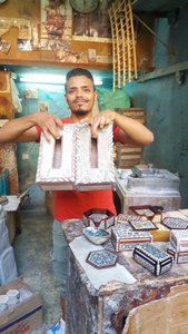 Cairo locals making these jewellery boxes from Abalone Shells.