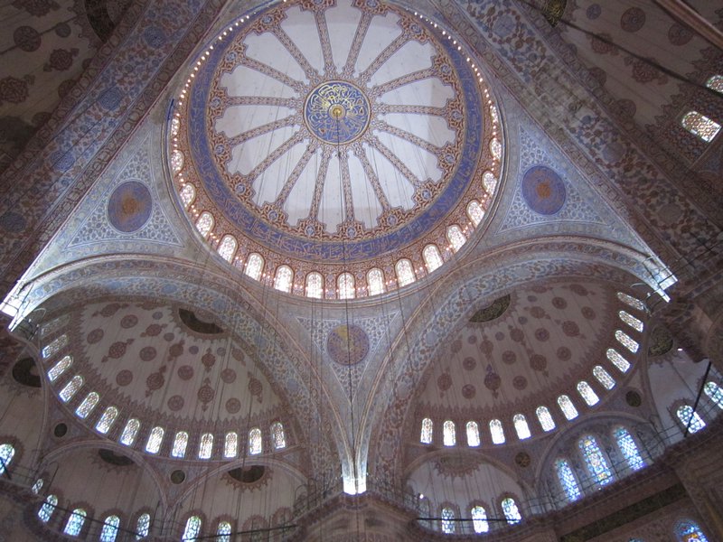 The blue ceiling of the mosque