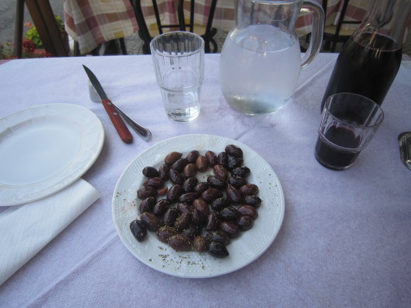Plate of olives at dinner