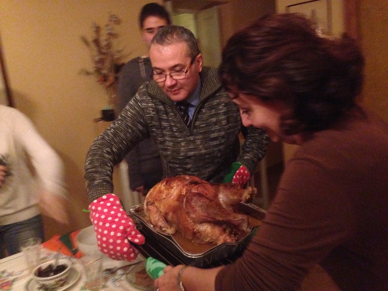 Mama and papa with thanksgiving turkey