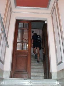 The entrance to our hostel, marble stairs