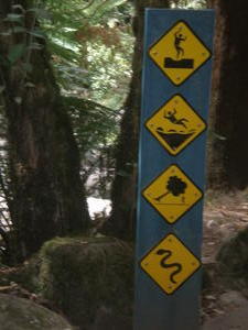 Warning signs on the path - cheery eh?