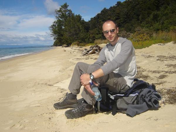 Dave on a beach, Abel Tasman Great Walk.