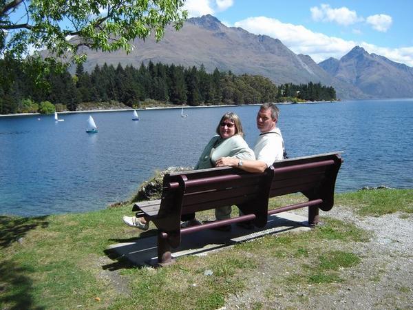 Pete & Gee next to the lake at Queenstown