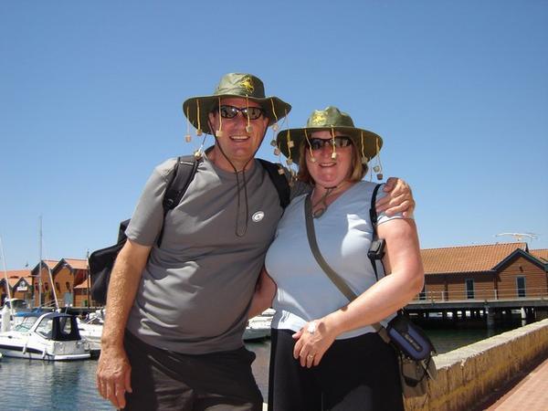 Pete & Gee in their Aussie hats