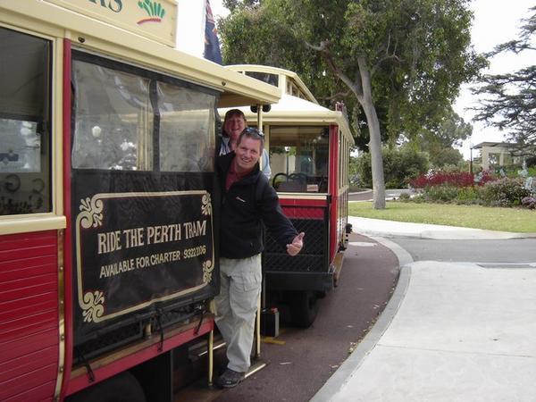 Pete swinging on the old Perth Tram