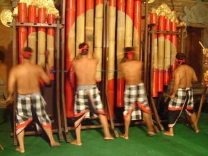 Giant bamboo instrument at a jegog performance