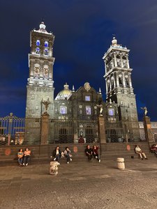 Puebla cathedral at night