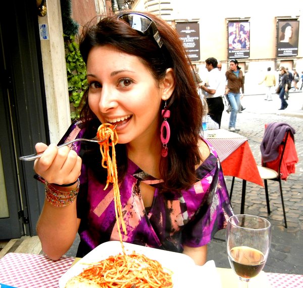 Eating some spaghetti in Rome! Yum!