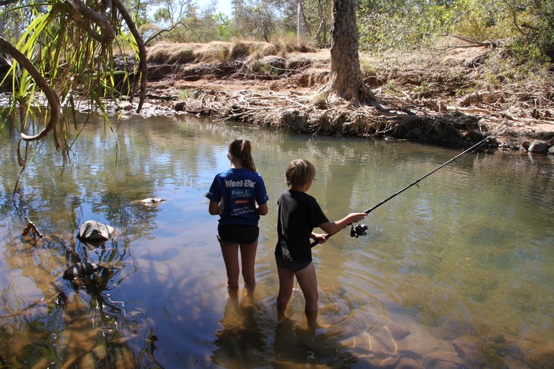 Fishing in the Pentecost River at Quail campsite
