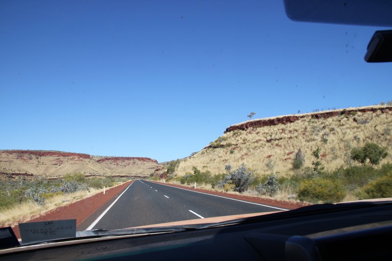 The view from the front seat driving towards Karijini