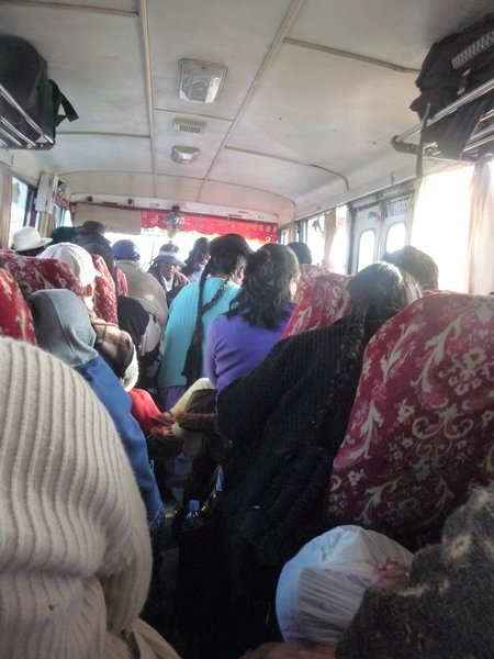 Inside the bus, en route to the Bolivian border