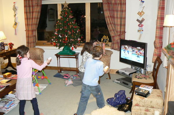 The kids playing their new Wii