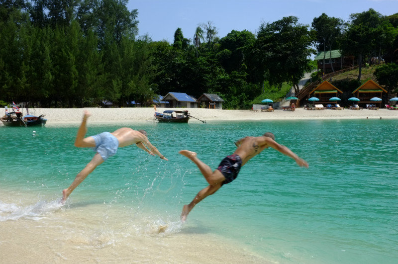 Synchronized dive! it got so deep that you could dive/jump right off the sand