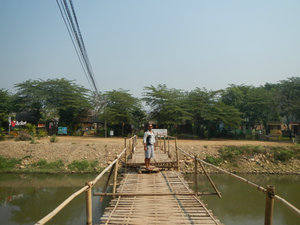 Bamboo bridge leading up to our hut