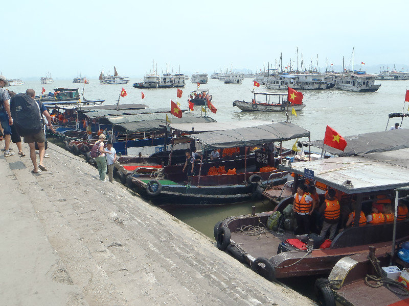 The shuttle boats that take you to the "junk" in Halong Bay