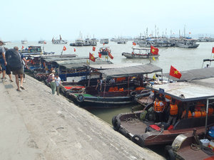 The shuttle boats that take you to the "junk" in Halong Bay