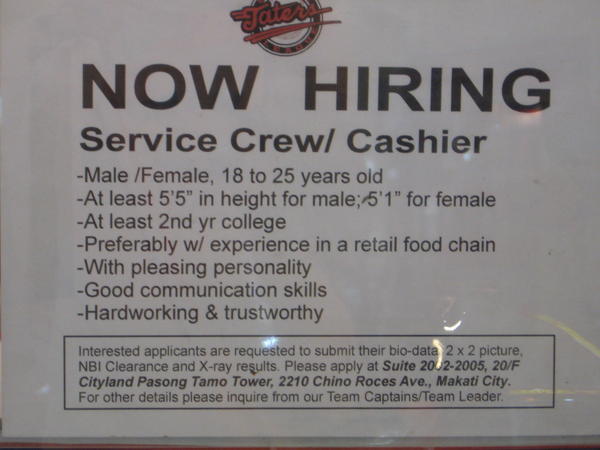 Requirements for working as a fastfood cashier