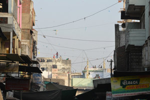 Kite flyers in the muslim quarter, Ahmedabad