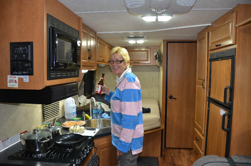 C at work in the RV - beer not cooking!