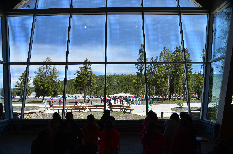 The view from the Visitor Centre - awaiting Old Faithful to erupt