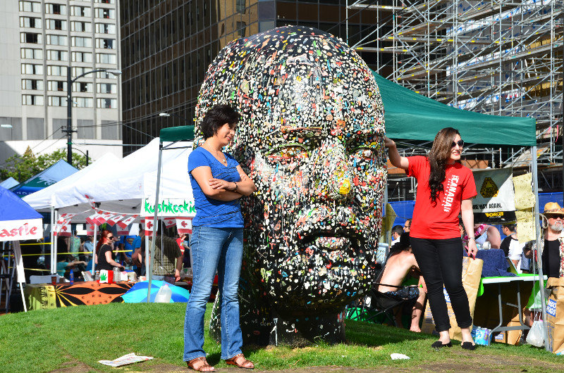 Gumhead, a self portrait sculpture that people stick their chewing or bubble gum to - hence the name