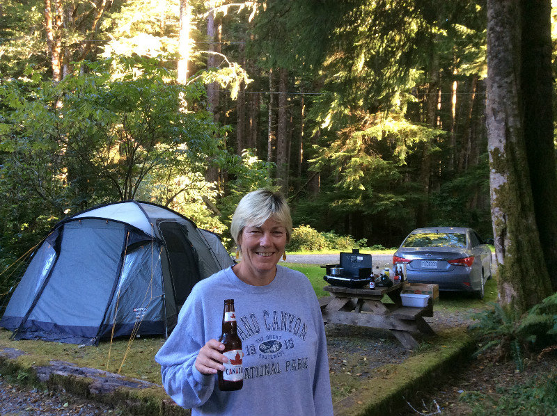 Telegraph Cove campsite - our last night's camping - Cheers!.